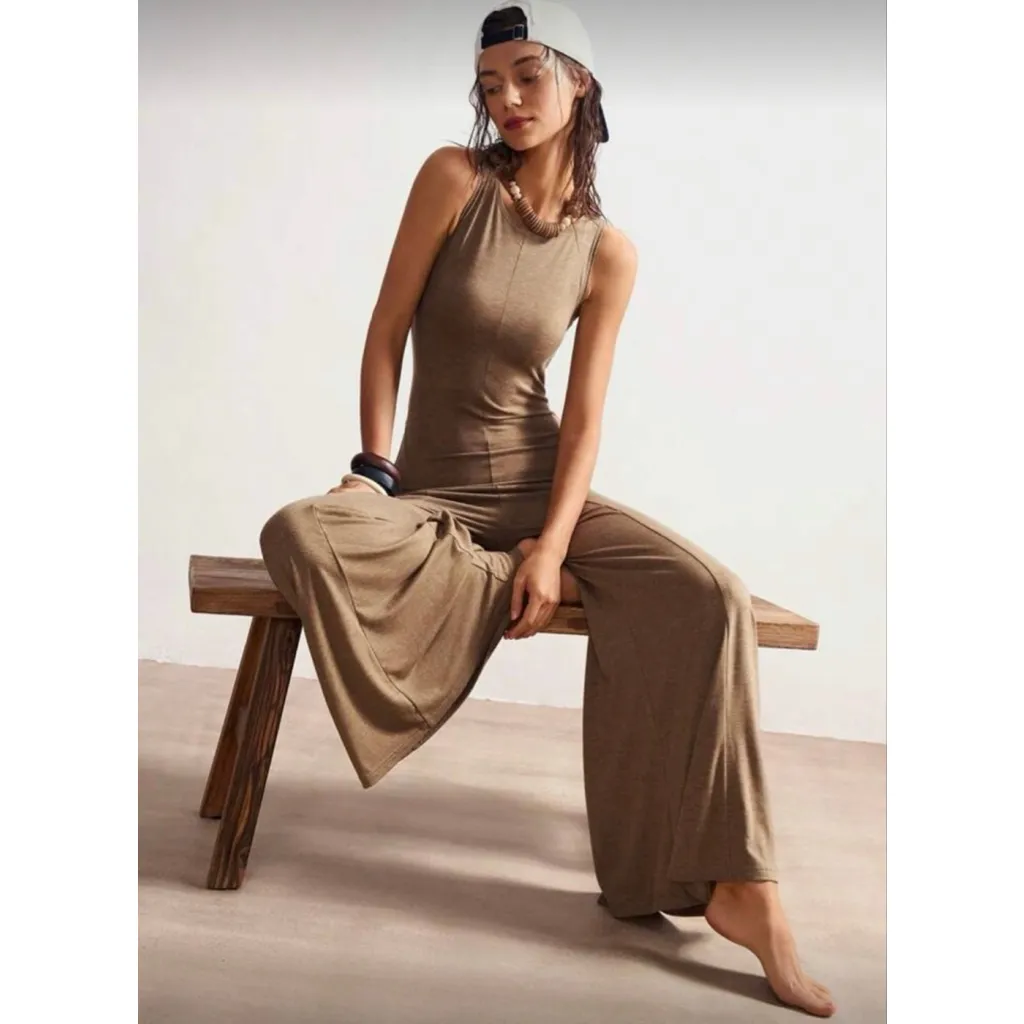 Women's SHEIN bohimian Brown sabia Sleeveless Wide Leg Jumpsuit Size 6 - Image 2