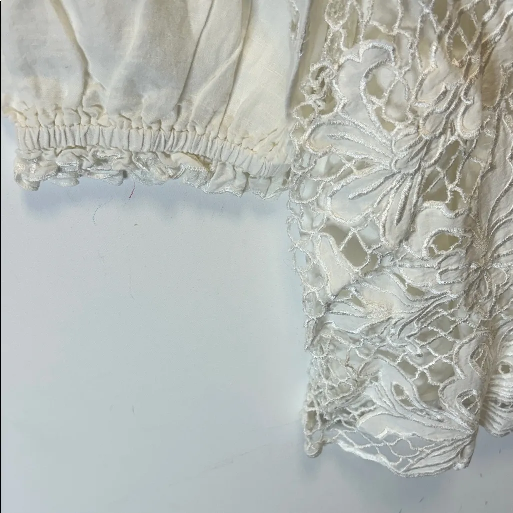 Sundance Shirt Women Large White Cream Lace Embroidered Puffy Sleeve Boho Classy - Image 8