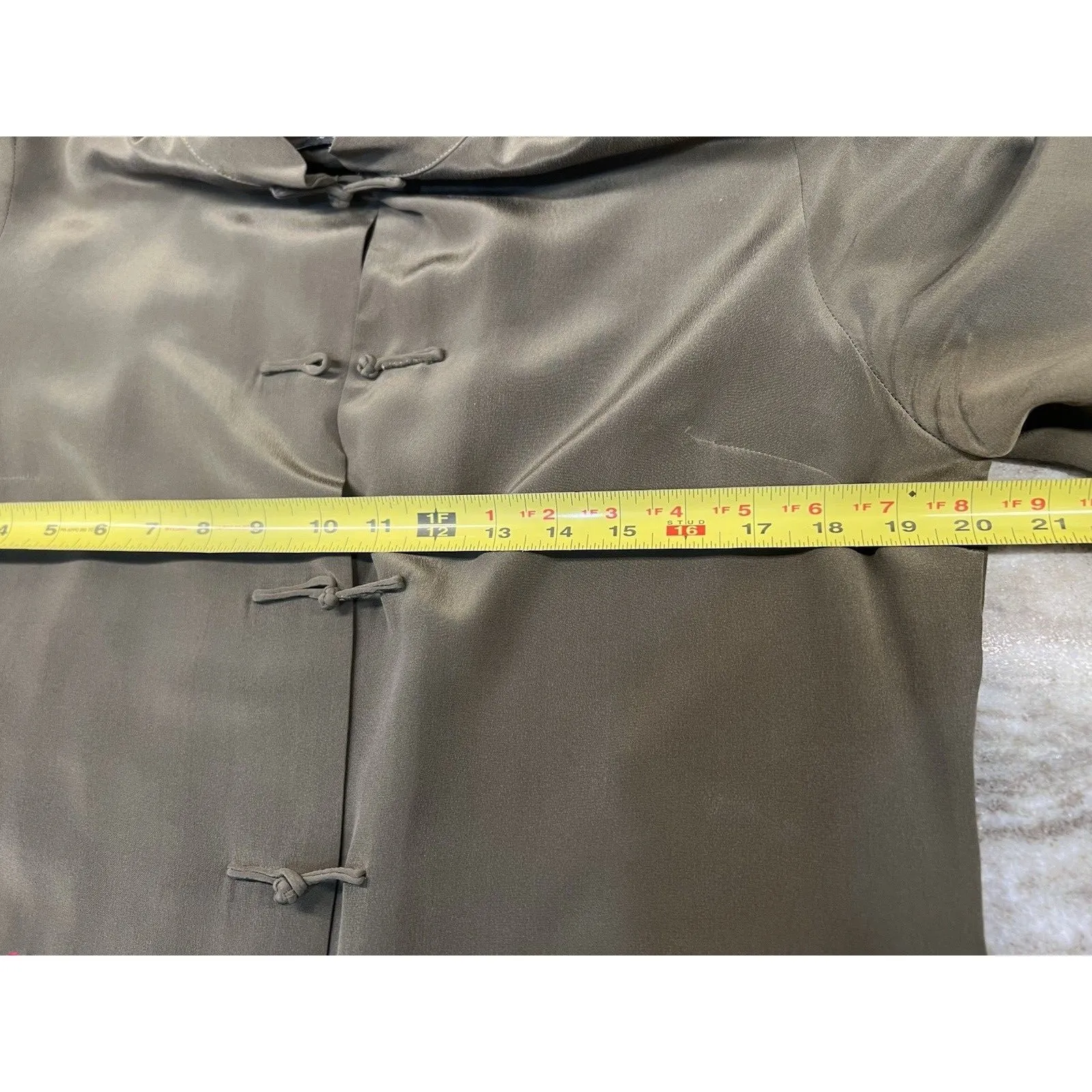 Sue Wong 100% Silk Olive Green Embroidered Flowers Kimono Duster Tunic Lined - Image 11