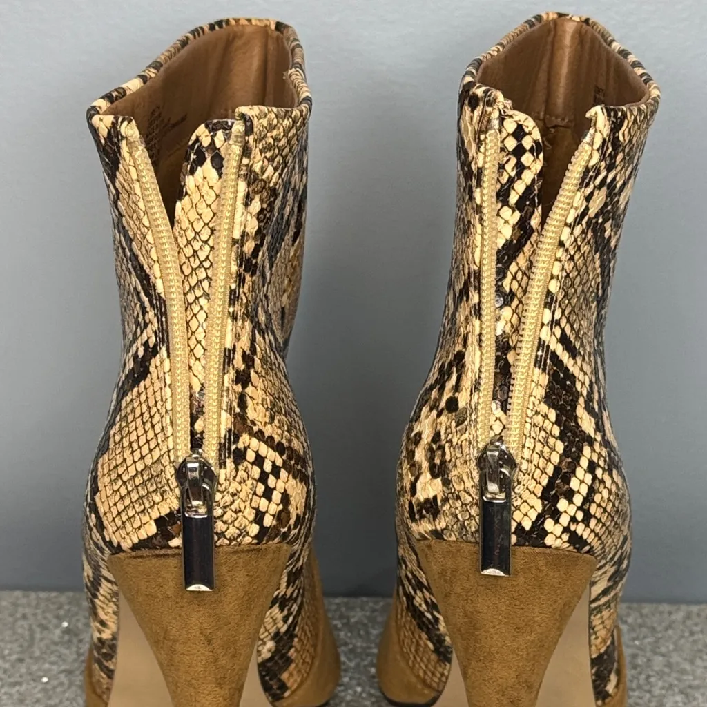Shoe Dazzle LizBeth Tan and Snake Print Heeled Boots Size 8.5M Brown - Image 7