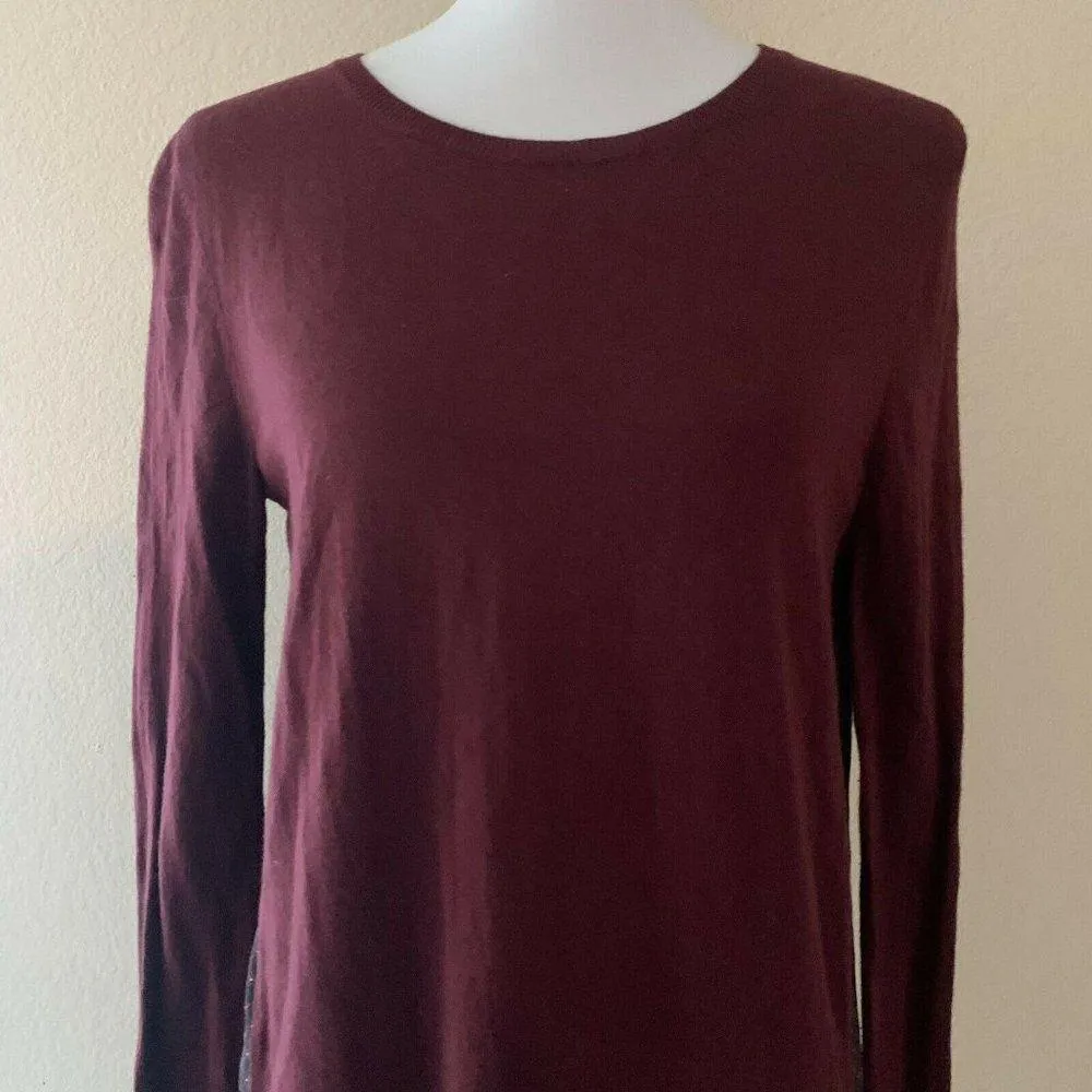 Ann Taylor LOFT Burgundy Mixed Media Blouse - Image 2