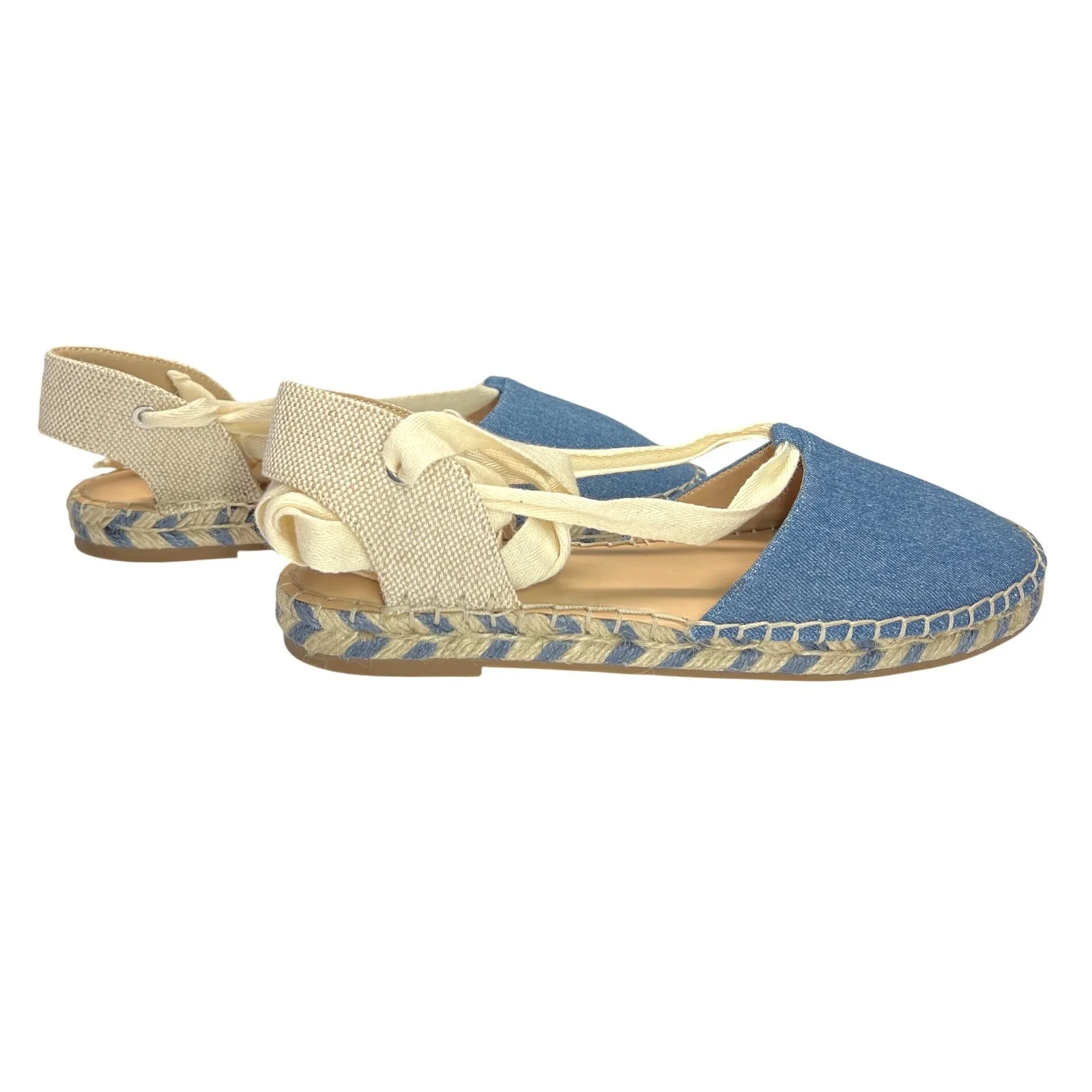 Ann Taylor Loft Chambray Lace Up Espadrille Flats Size 9 EUC - Image 5