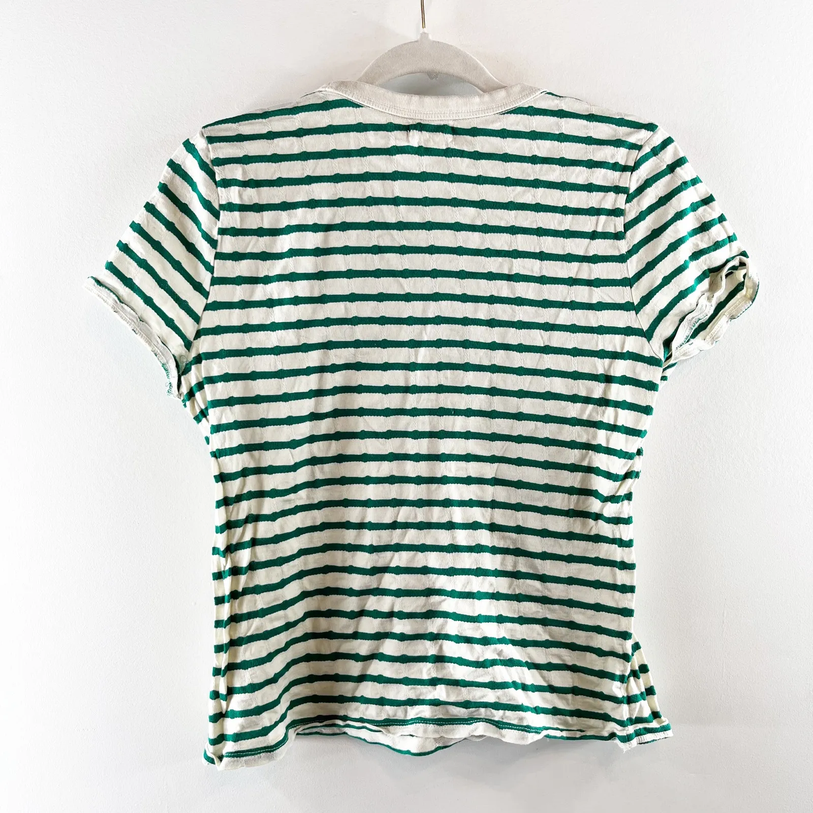 Nation LTD Laurence Shrunken Striped Crewneck Baby Tee Shirt Green White XL - Image 4