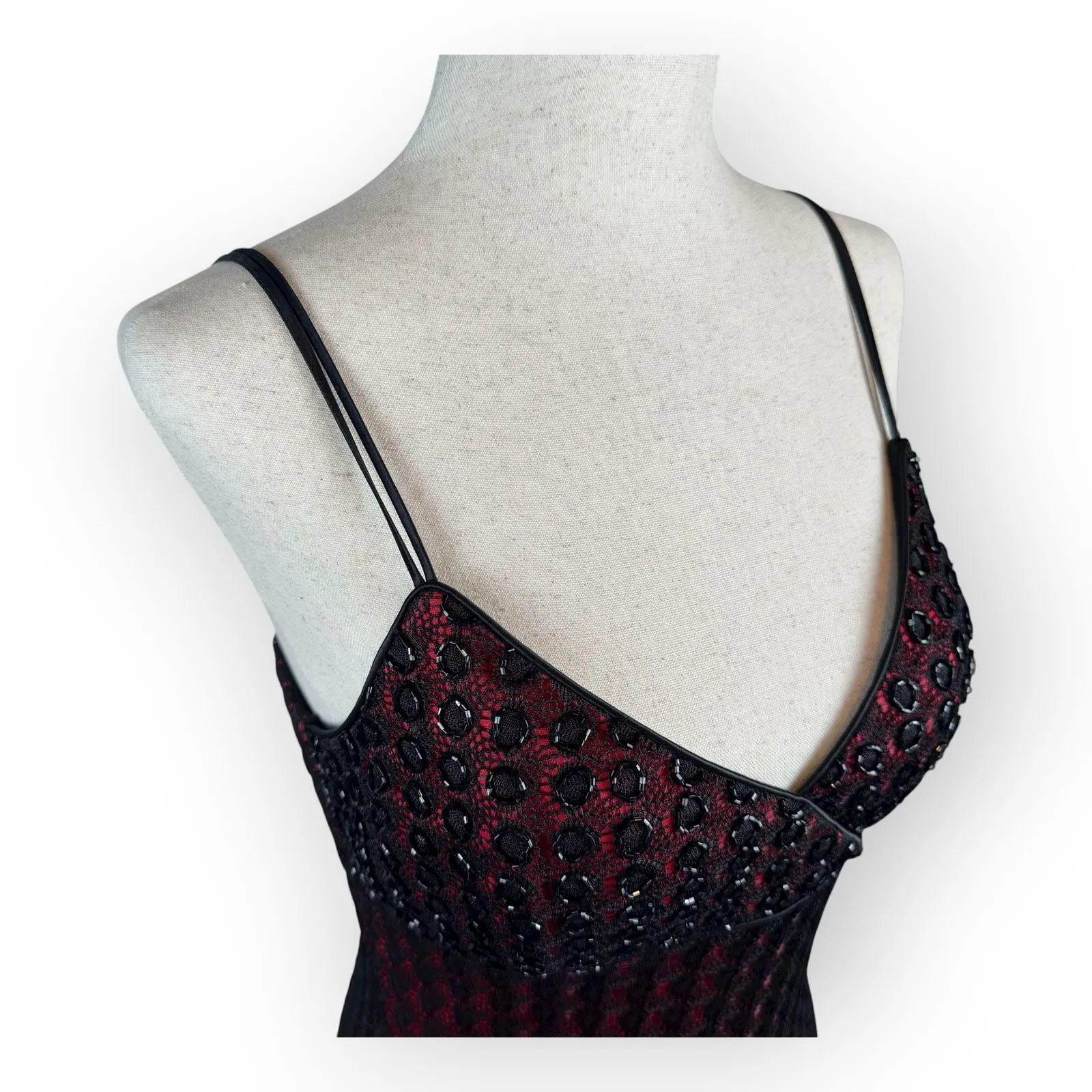 Vintage 1990's Women's Whimsigoth Red and Black Gown Evening Dress Size 8 Petite - Image 4