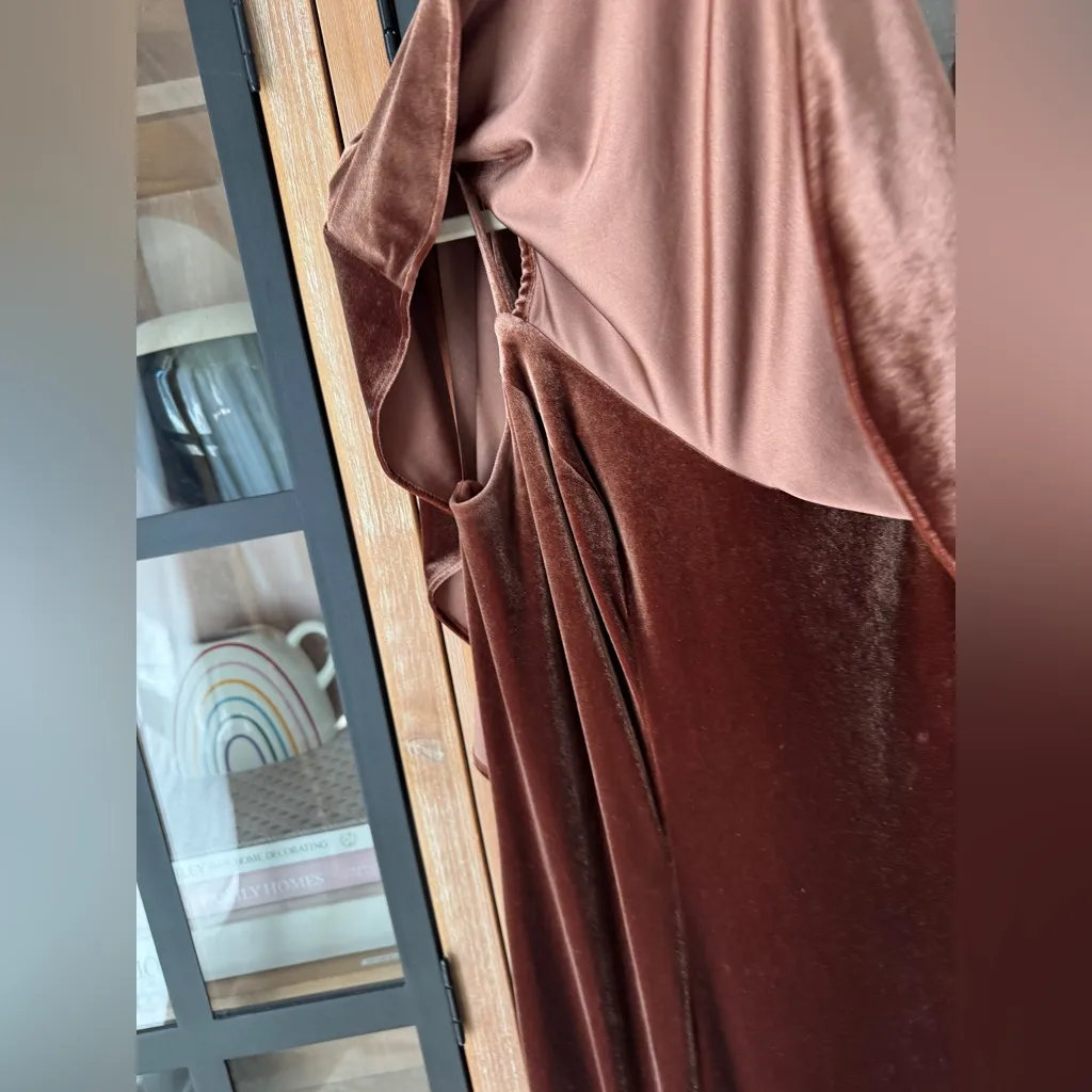 Revelry Riley Convertible Velvet Dress gown rust off shoulder maxi fit flare Orange Size 14 - Image 10