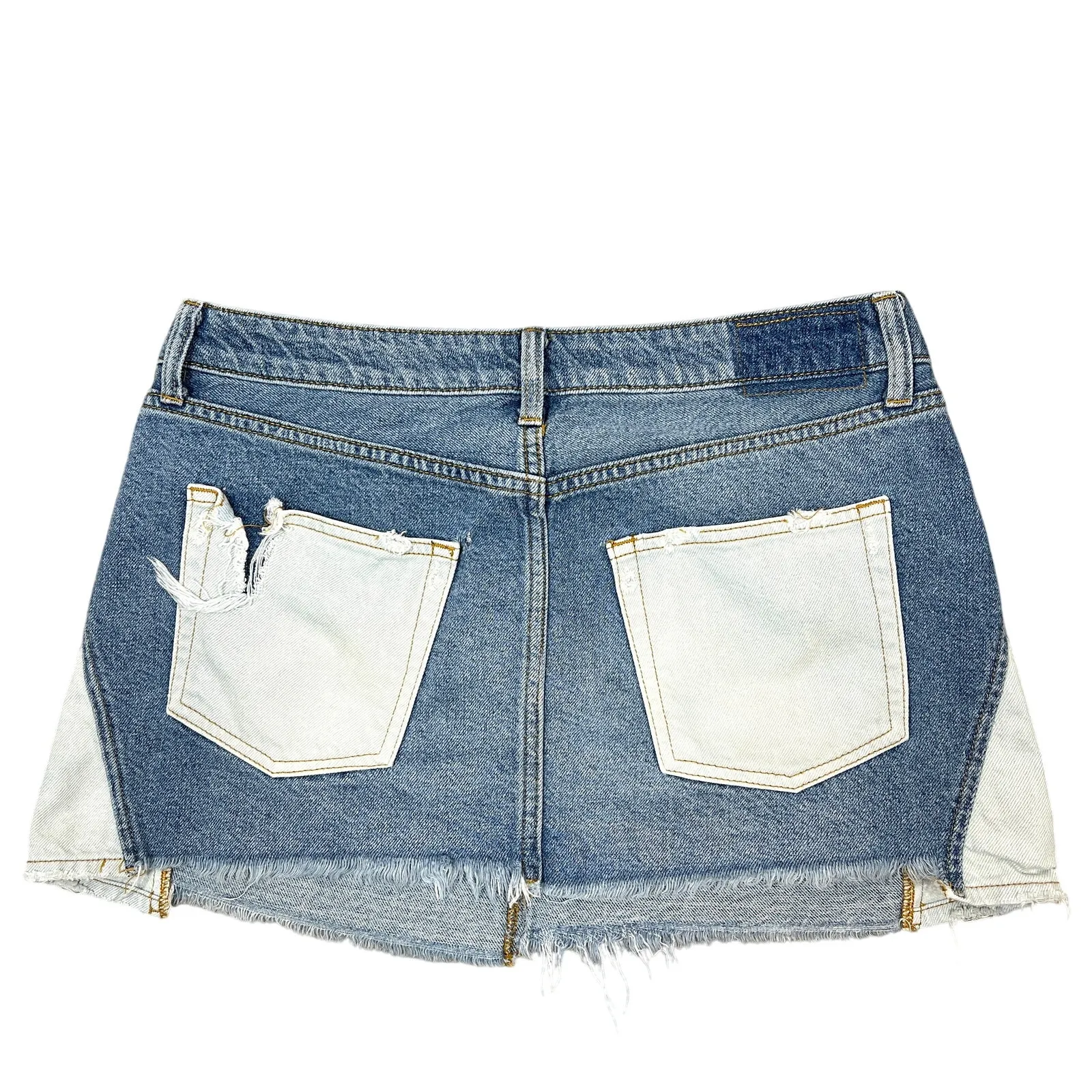 We The Free People Micro Mini Jean Skirt 30" Patchwork Denim DISTRESSED Thrashed - Image 2