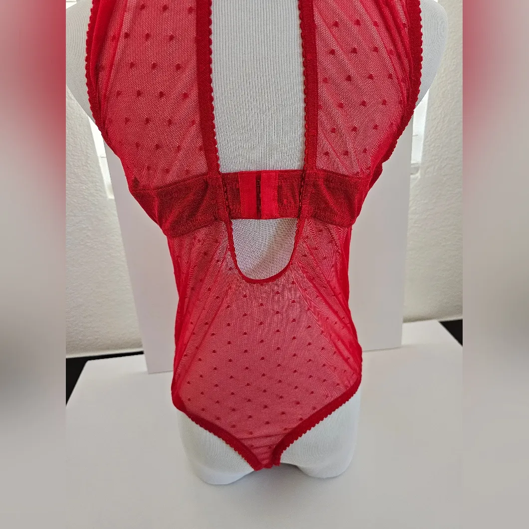 INC International Concepts Sz L Cupped Swiss Dot Thong Bodysuit Ski Patrol Red Size L - Image 5