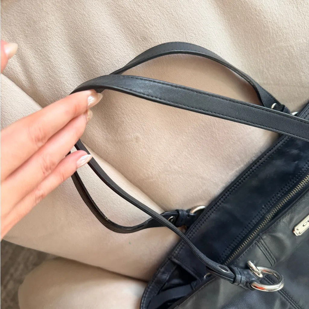 Vintage Coach Black Gallery Leather Tote F19252 Purse Silver East West bag - Image 3