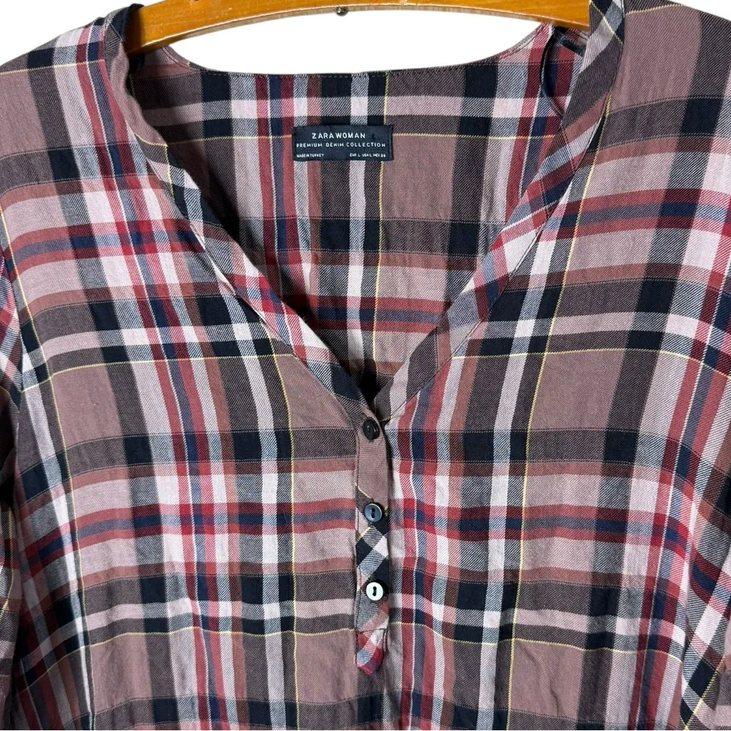 Zara Women’s Sz Large Plaid Dress Midi Length Long Sleeve Checked - Image 3