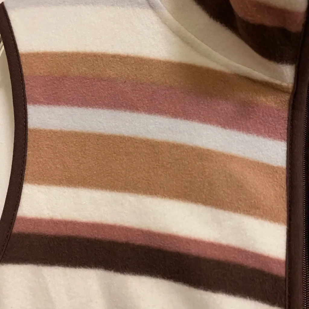 Cuddl Duds Womens Fleece High Neck Vest L Large Stripes Striped Brown Cream - Image 2