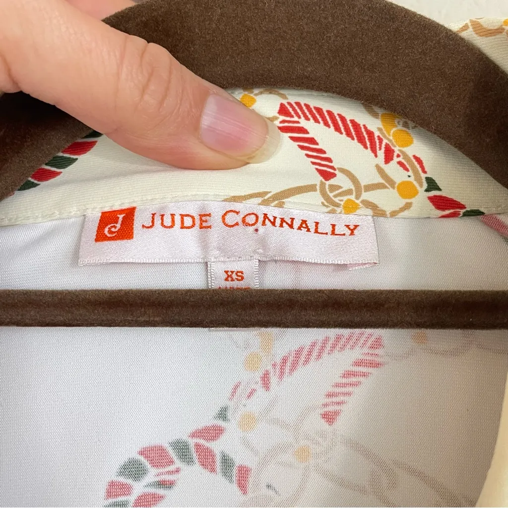 Jude Connally Taylor Blouse Ribbons and Chains Printed Button Up Equestrian Top Red Size XS - Image 3