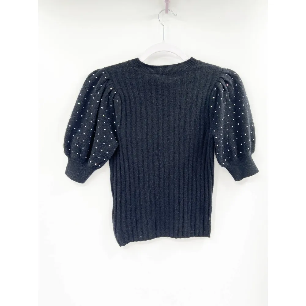 Jonathan Simkhai Daphne Wool Cashmere Knit Black Embellished Puff Sleeve Sweater Size XS - Image 96