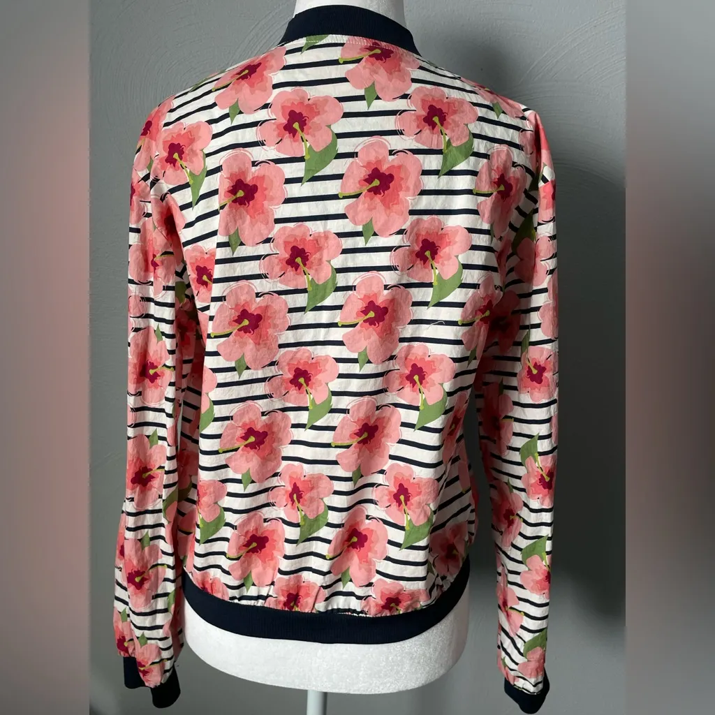Molly Bracken Women's Pink Floral & Striped Lightweight Bomber Jacket - Image 7