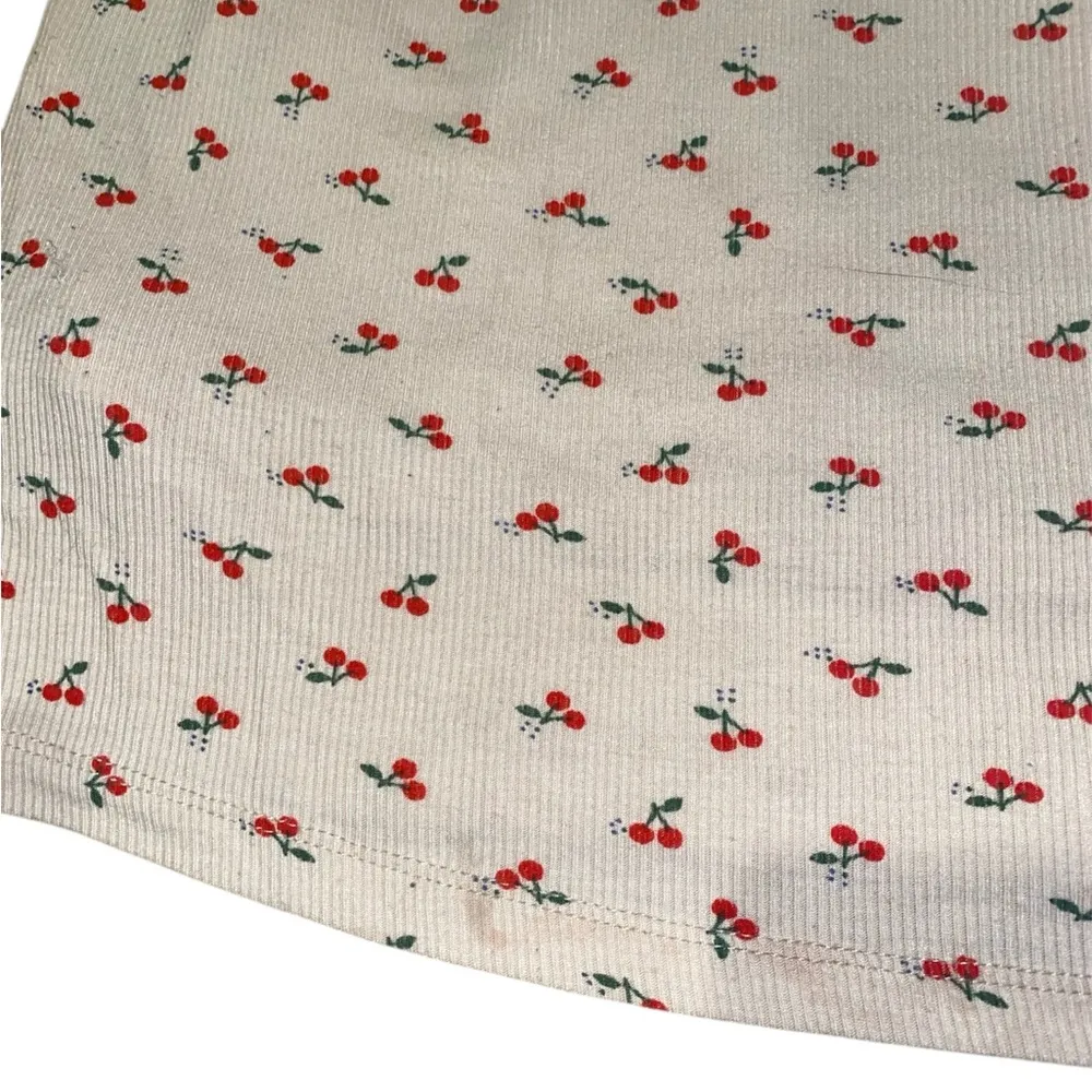 beige ribbed cherry print mini dress - Image 8