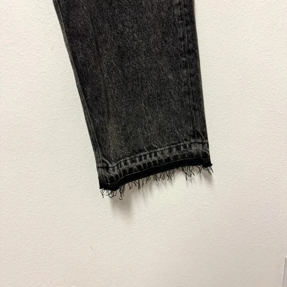 NWT $229 Paige Sarah Straight Ankle Black Denim Jean - Distressed Frayed Hem - Image 6