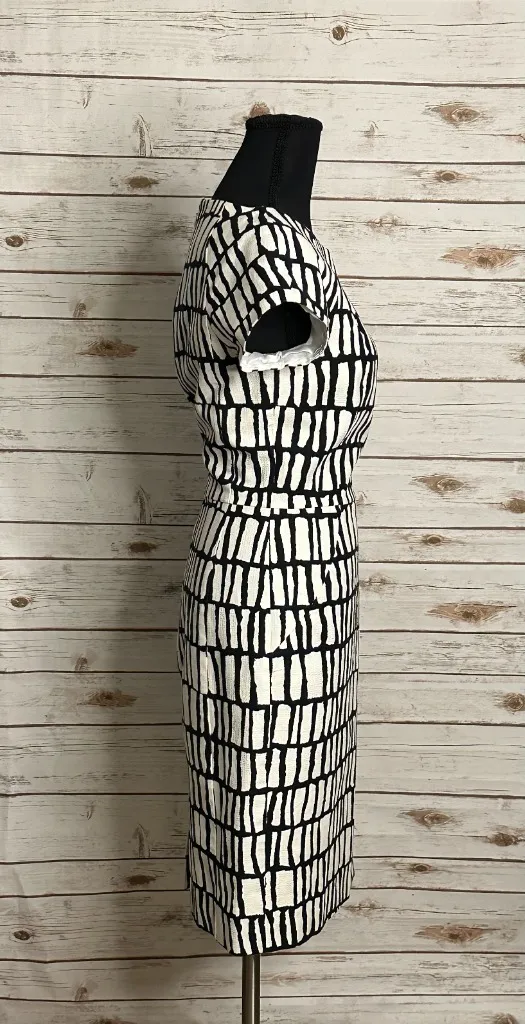 J.Crew black/white cotton boatneck short sleeve basketweave sheath dress Size 6 - Image 3