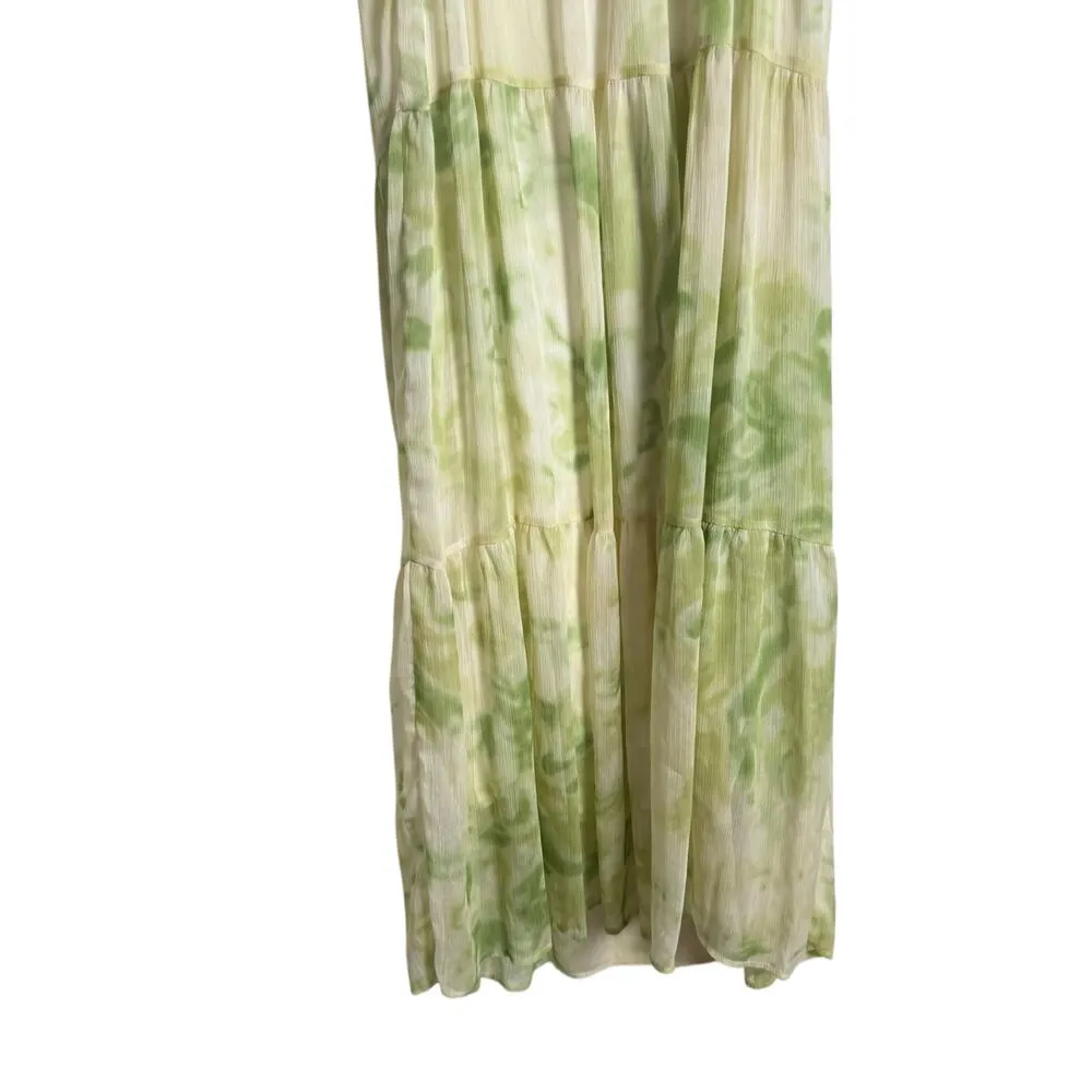 Line + Dot Palm Green Tie Dye Print Square Neck Tie Strap Tiered Maxi Dress Sz L - Image 12