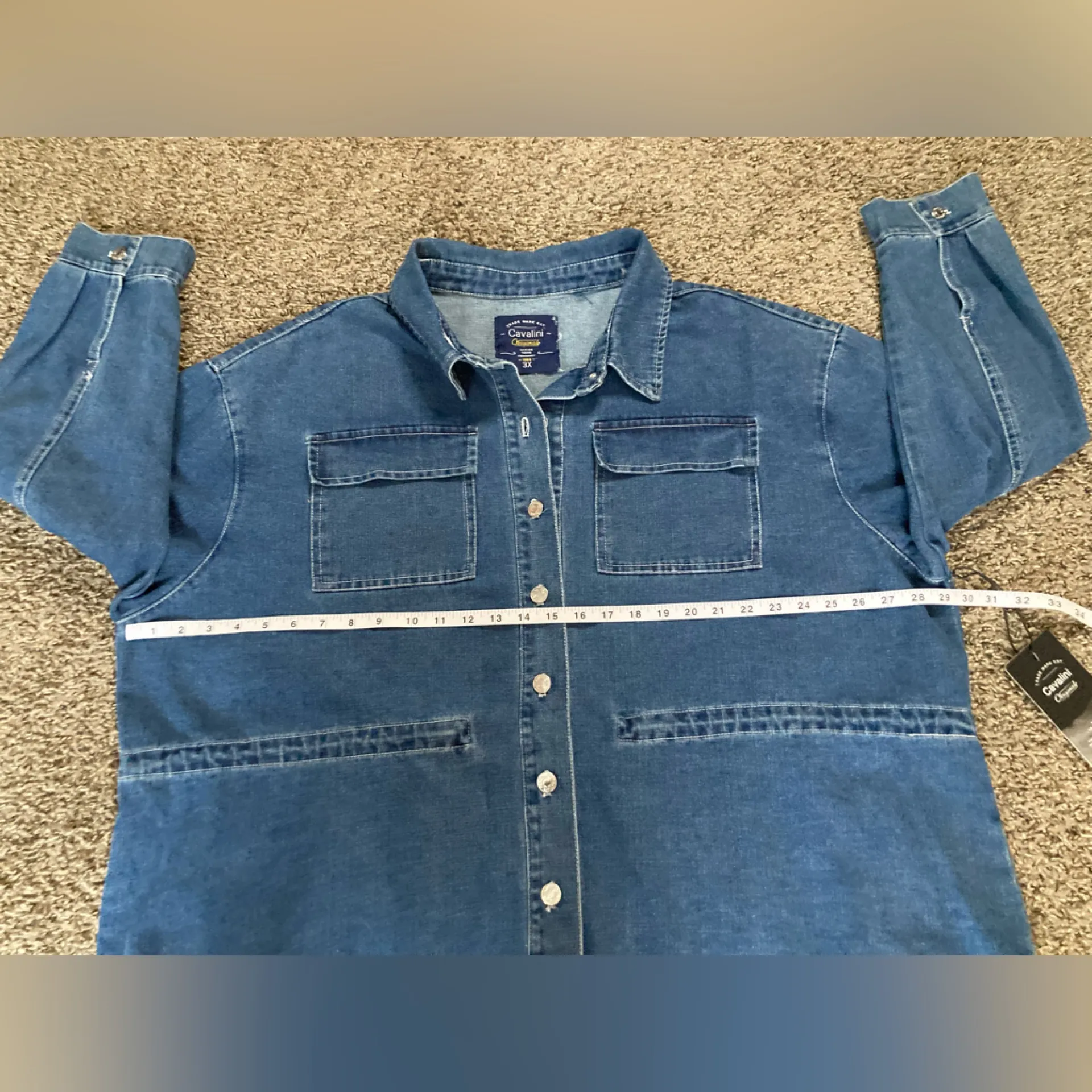 Cavallini Clothing Dark Wash Denim Shirt Jacket Shacket 3X NWT - Image 6