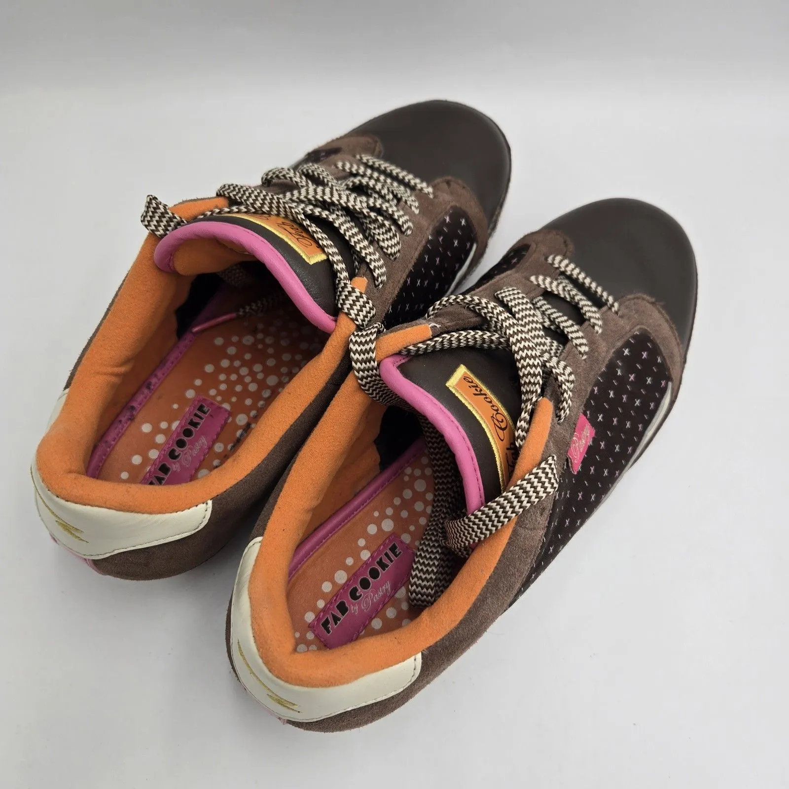 Fab Cookie Pastry Women’s Shoes 8.5 Brown Pink Suede Leather Sneakers Retro Y2K - Image 7