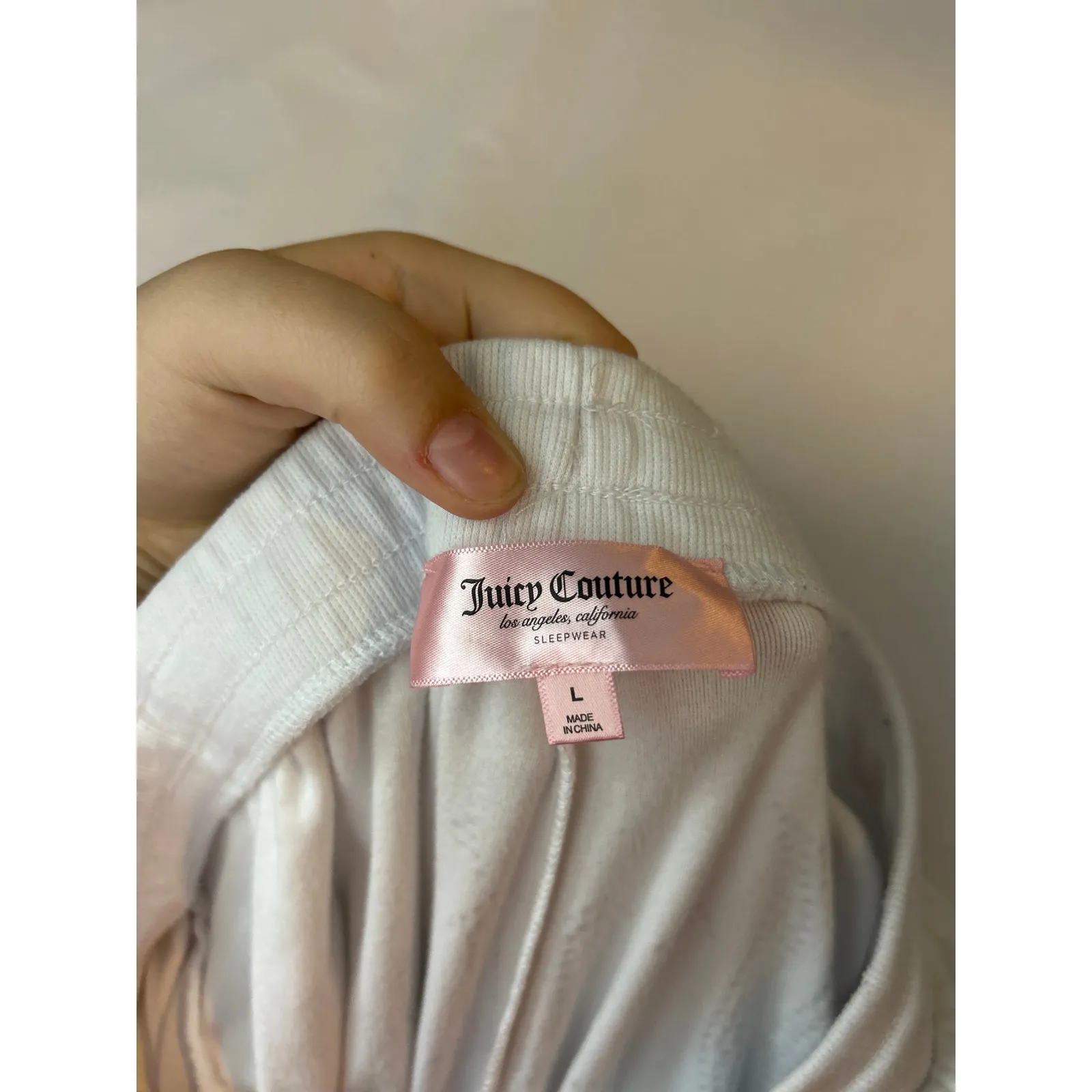 Juicy Couture Velour Track Pants Large White Silver Rhinestone Spell Out Sleep - Image 11