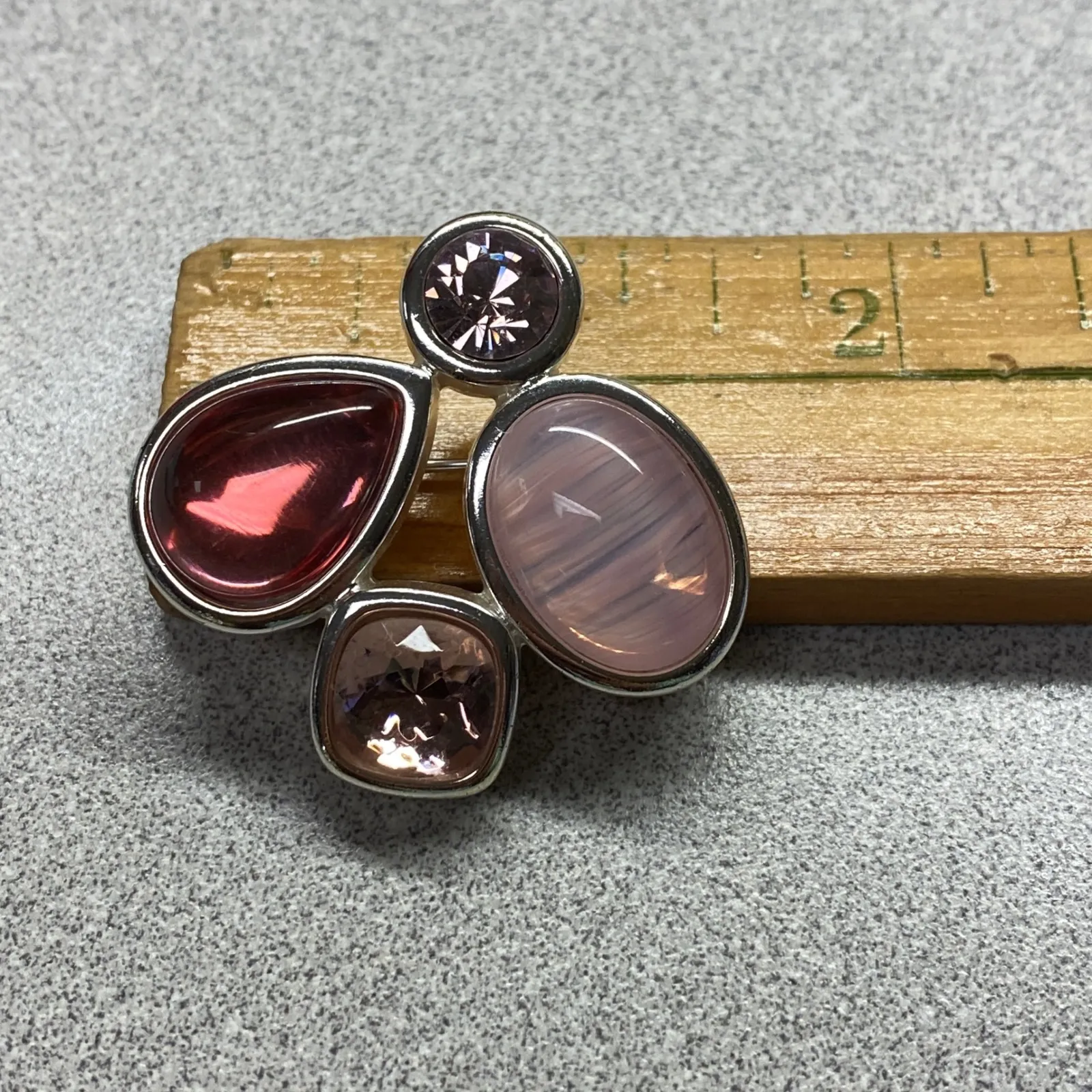 Vintage Monet Silver Tone Mixed Shapes Gemstone Brooch Pin Statement Accessory - Image 5