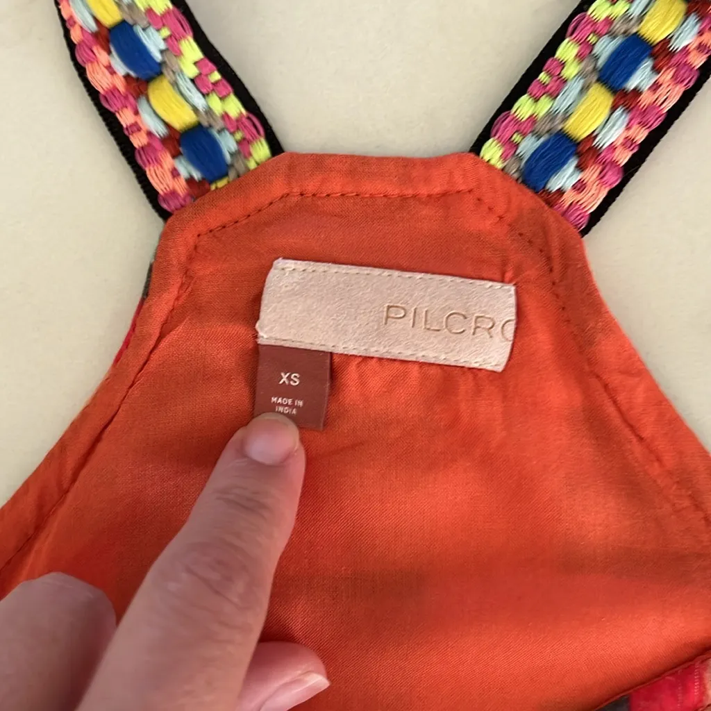 XS Anthropologie Pilcro Buttondown Embroidered Peplum Tank Top Orange - Image 7