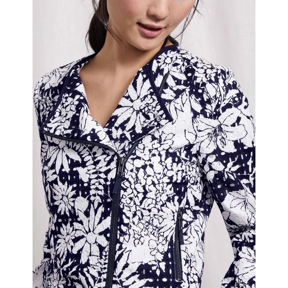 Boden Amelie Broderie Biker Jacket Women's Size 4 Blue - Image 15