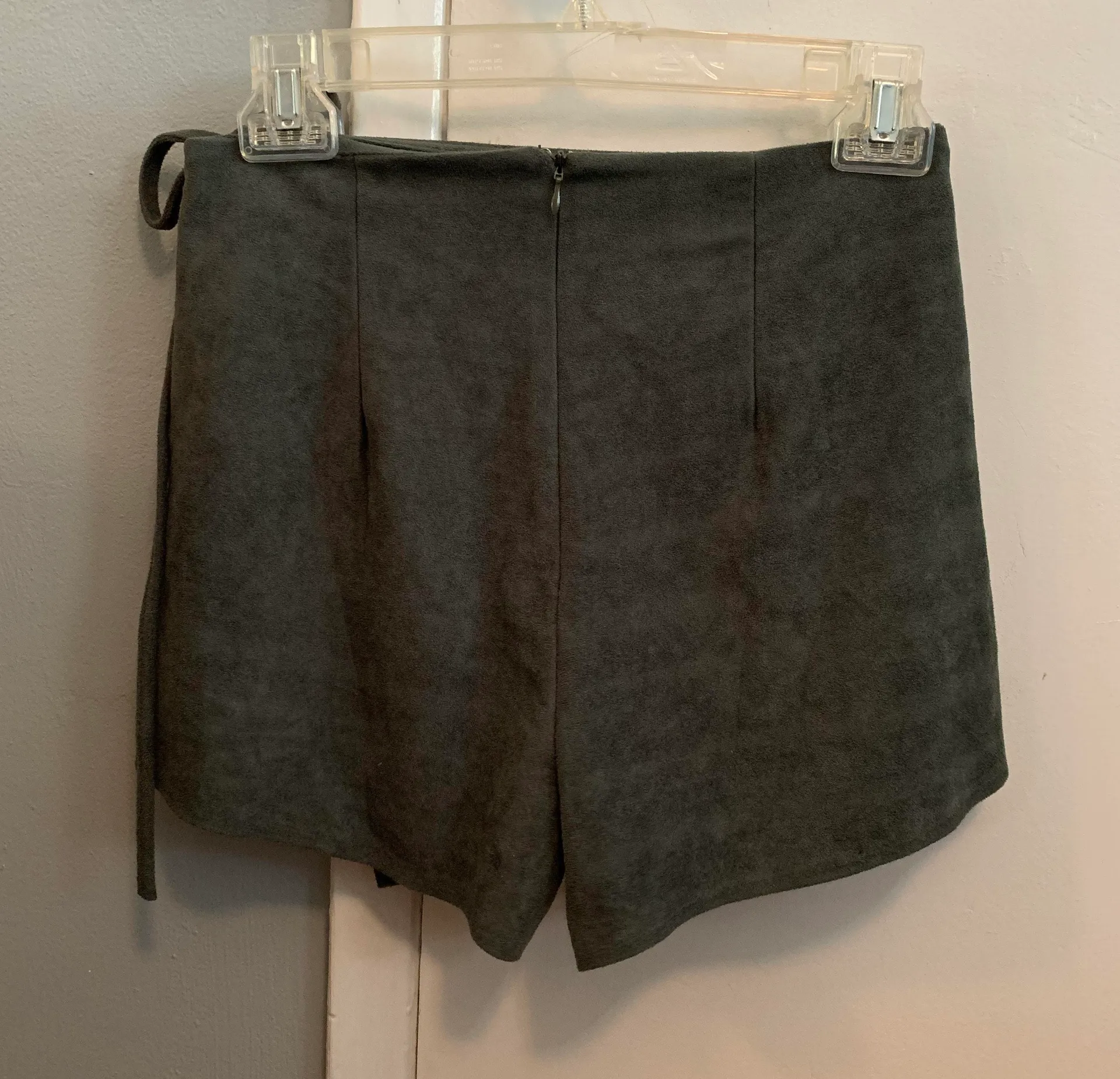 olive green/ khaki faux suede wrap tie front mini skort Skirt - Image 10