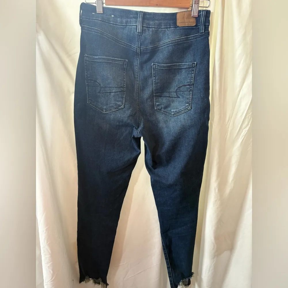 American Eagle Jeans Next Level Stretch High Rise Distressed Dark Wash Denim 8Rg - Image 6