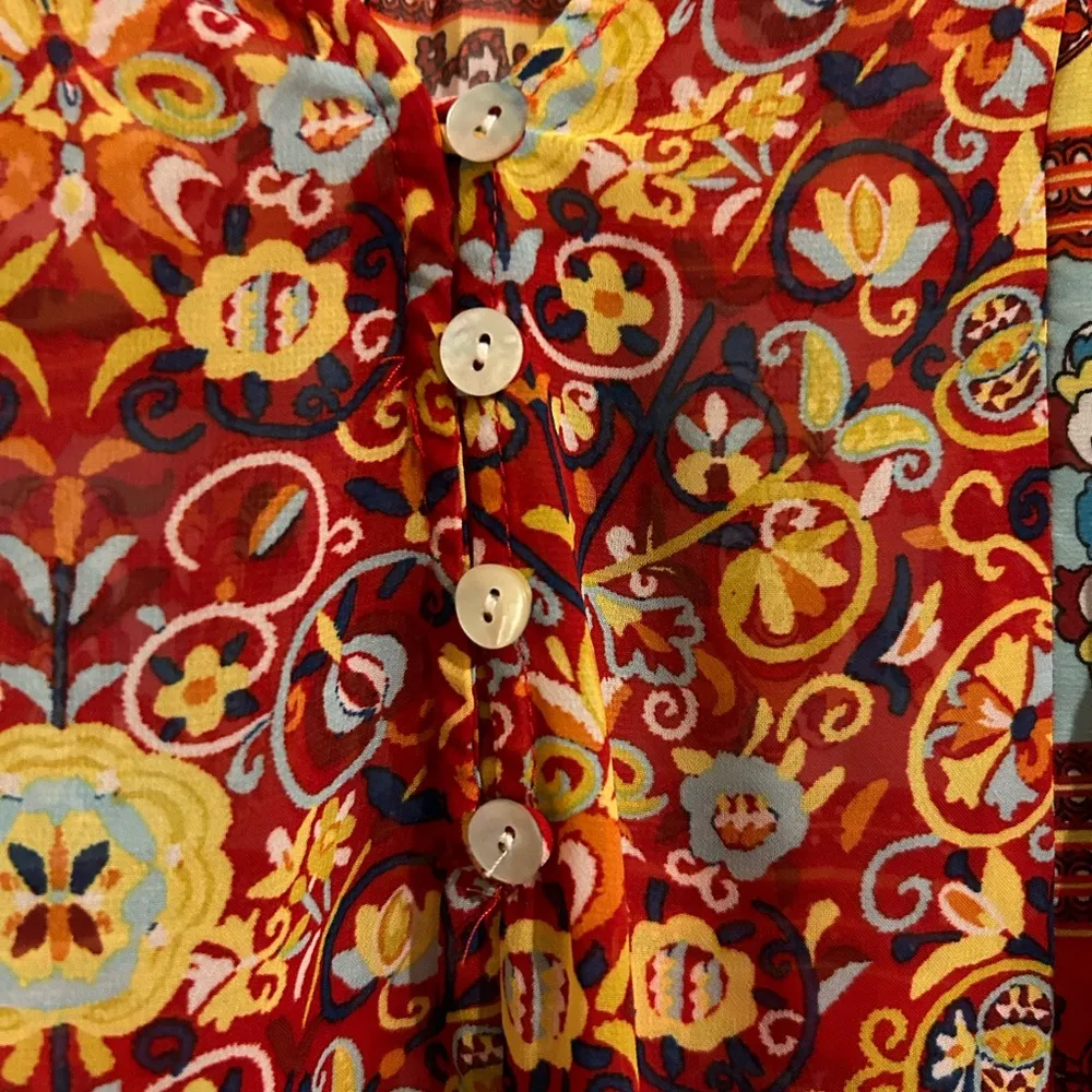 s Long Sleeve Boho Blouse Orange Blue Size XL - Image 7