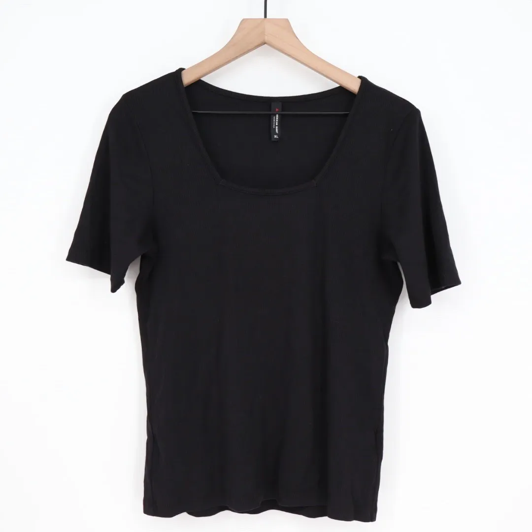 American Giant Black Square Neck Ribbed Knit T Shirt Top XL Made in USA - Image 2