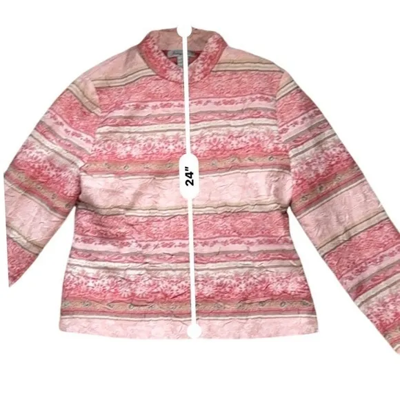 Vintage Analogy Women's M Pink Y2K Floral Stripe Standing Collar Zip Jacket Size 8 - Image 8
