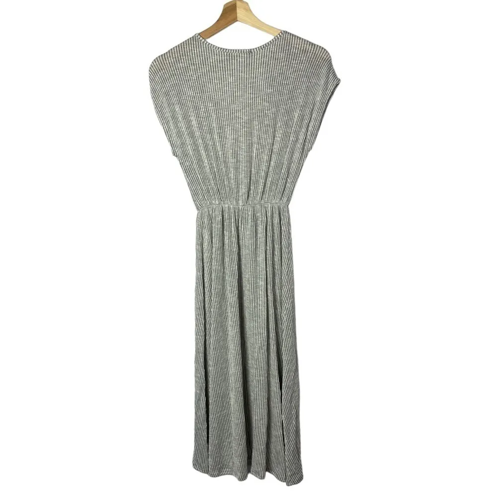 Urban Outfitters UO Caution to the Wind Gray Stripe Wrap Midi Dress M - Image 2