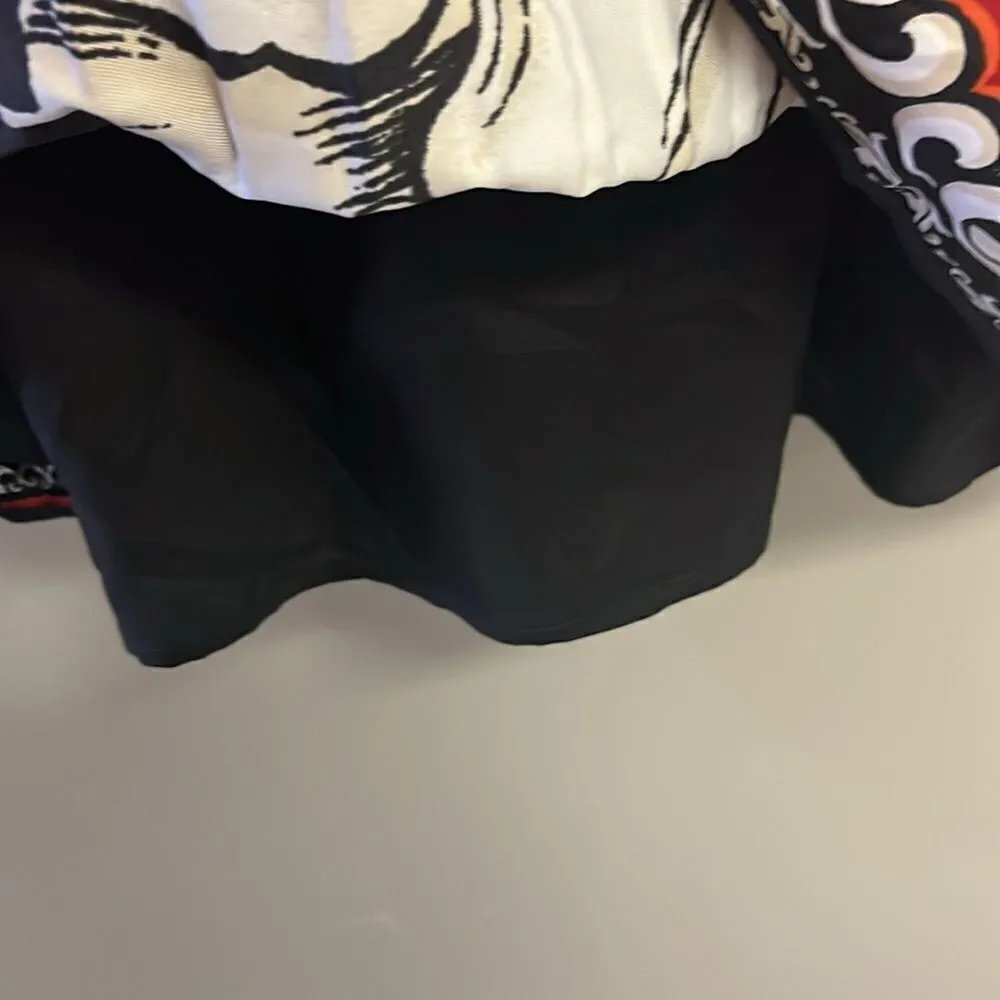 White House Black Market Black Floral Lined Pleated Elastic Waist Skirt- Medium - Image 7