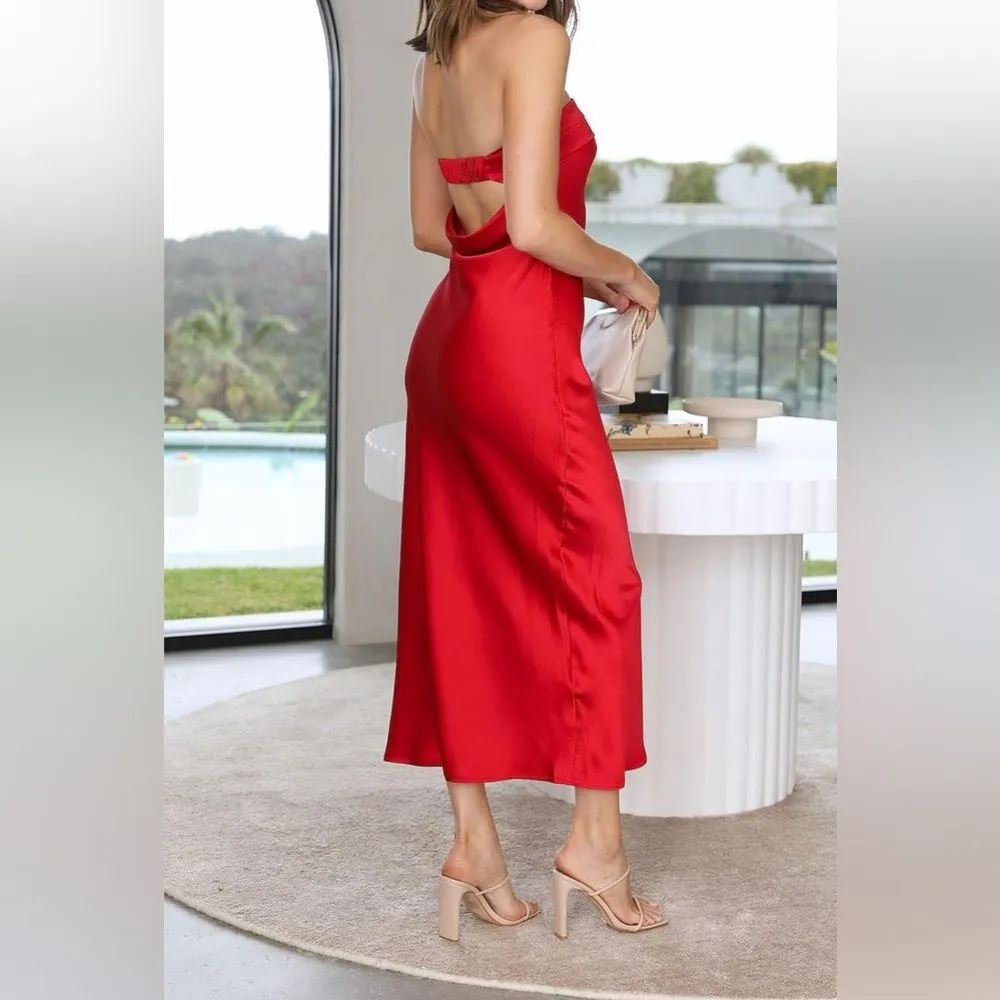 Women's Strapless Satin Tube Bodycon Backless Wedding Guest Maxi Dress (332) - Image 2