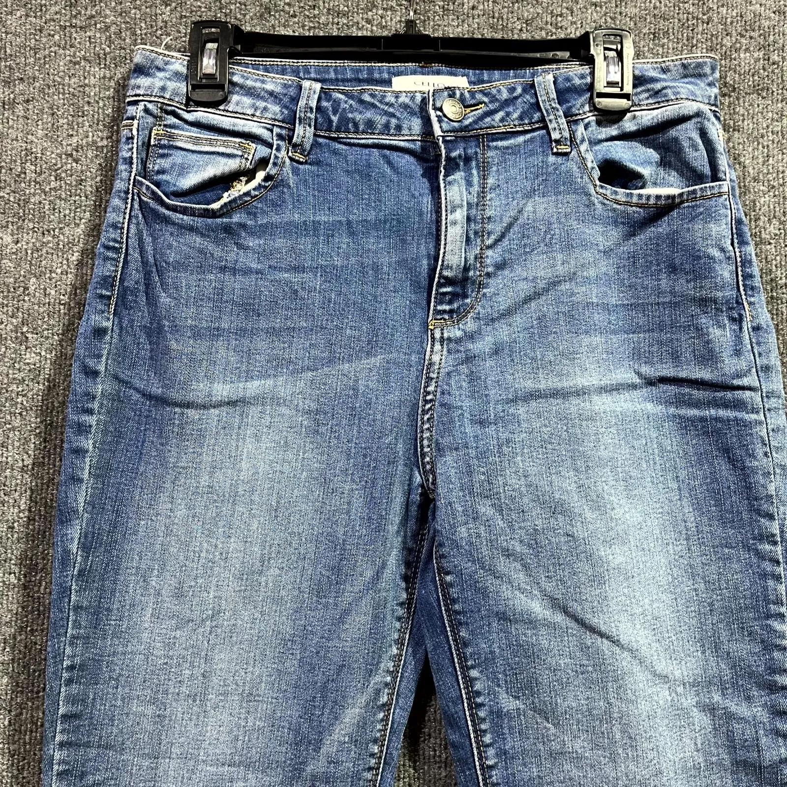 Cello Jeans Womens 13 Blue Denim Medium Wash Cotton Stretch Frayed Hem Cozy - Image 2