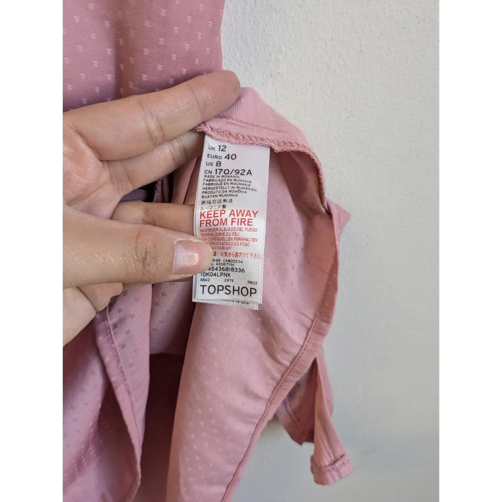 TOPSHOP Women's Mini Dress Short Sleeve V-Neck Tie Back Pink Size 8 - Image 12