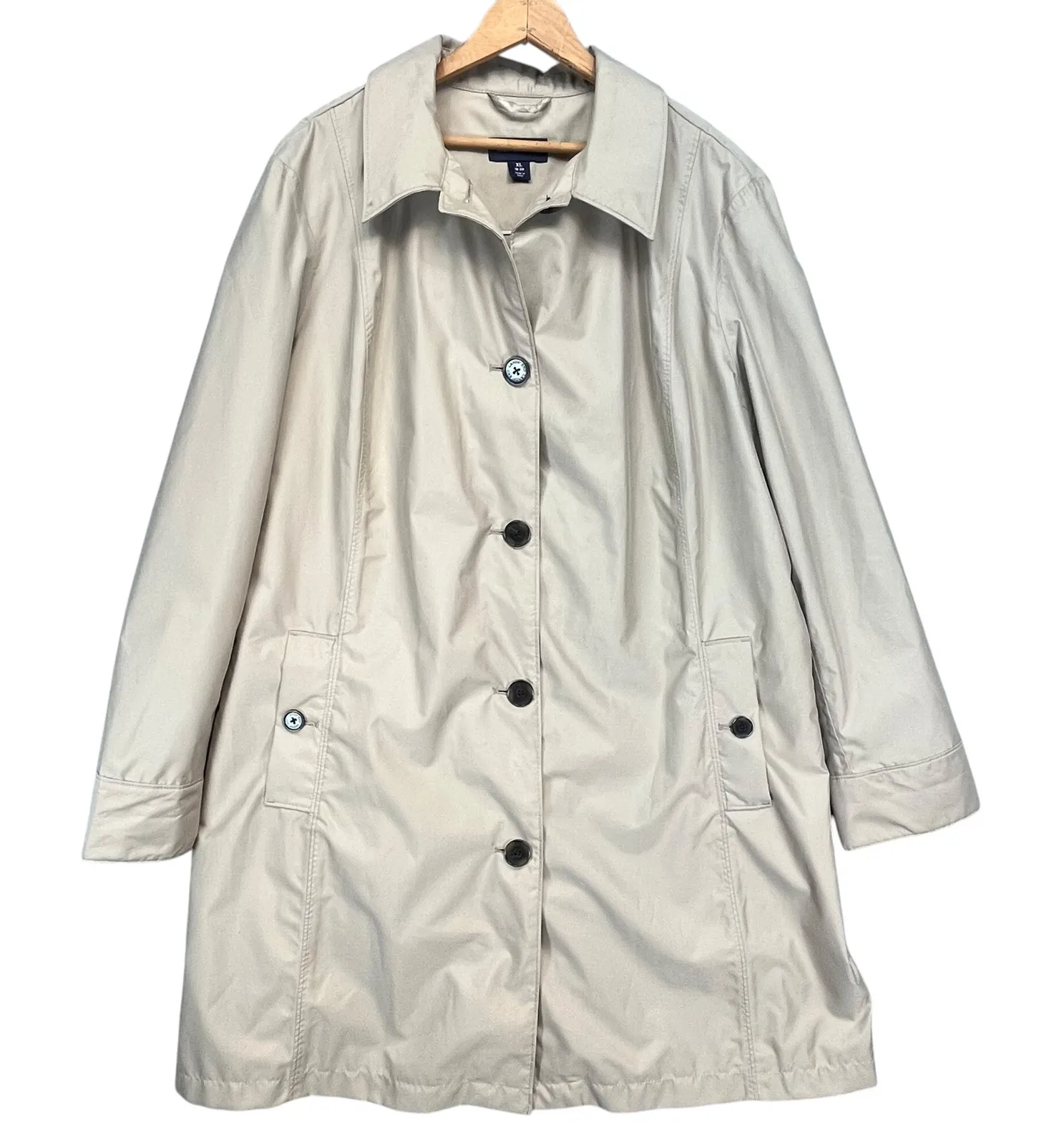 Lands‎ End Womens Trench Coat Beige Classic Button Front Lightweight Jacket XL - Image 1