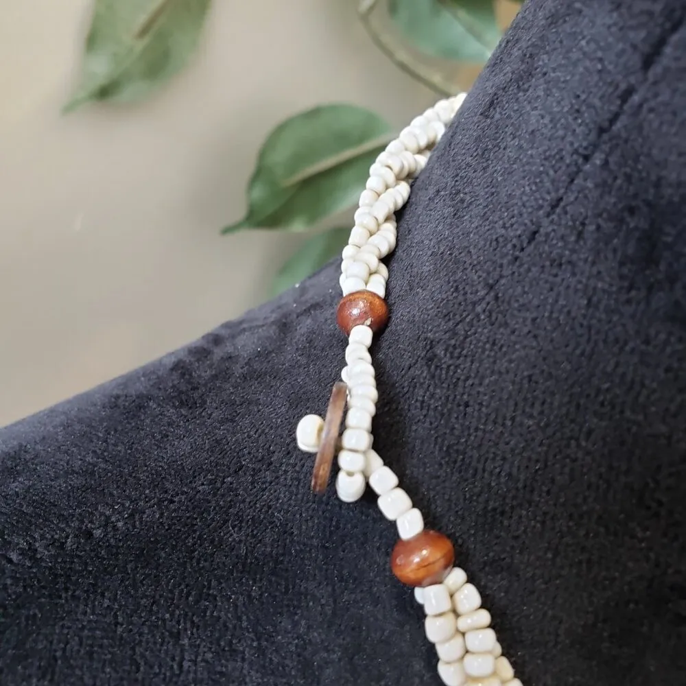 Women's Fashion White Seed Bead Abalone Shell Striped Shiva Eye Pendant Necklace - Image 6