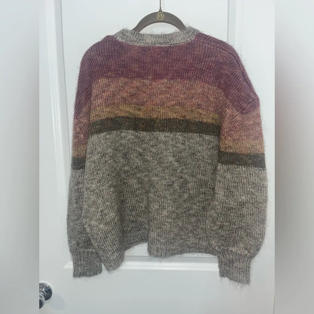 Sundry NWT V Neck Button Cardigan Sweater Color Block Muted Earth Tones Mohair S - Image 4