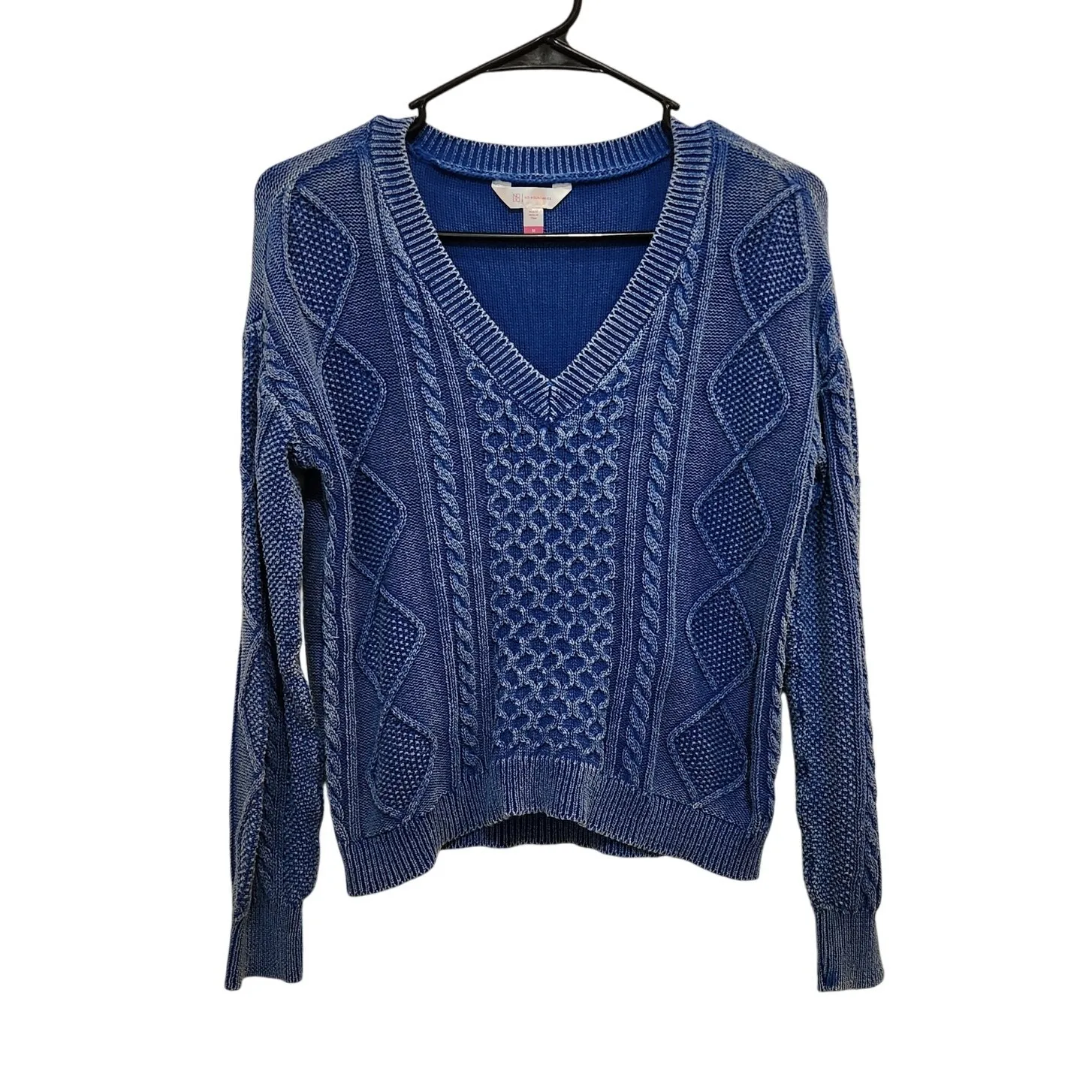 No Boundaries Washed Cable Knit Cozy V-Neck Pullover Sweater Casual Top Medium - Image 2