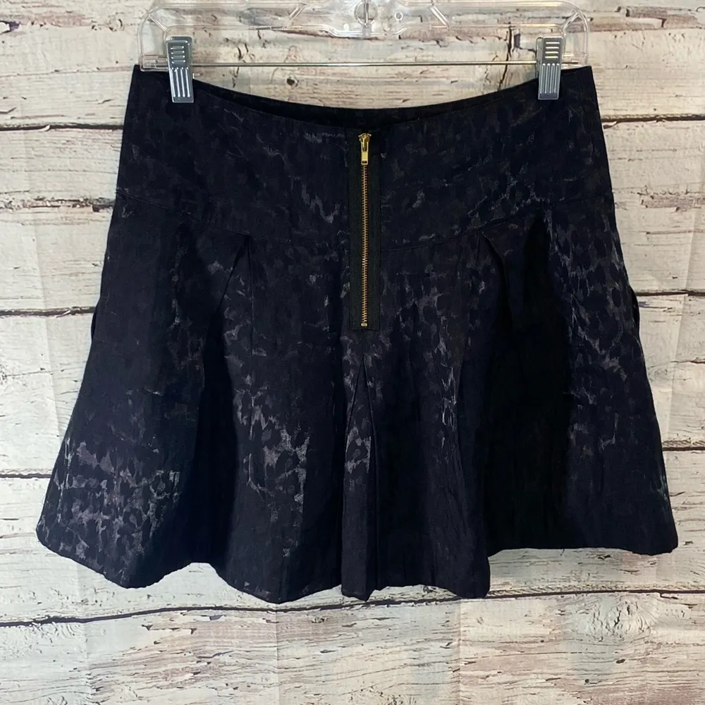 GUESS JEANS 	Black Leopard Jacquard Fit & Flare Pleated Mini Skirt-27 - Image 3
