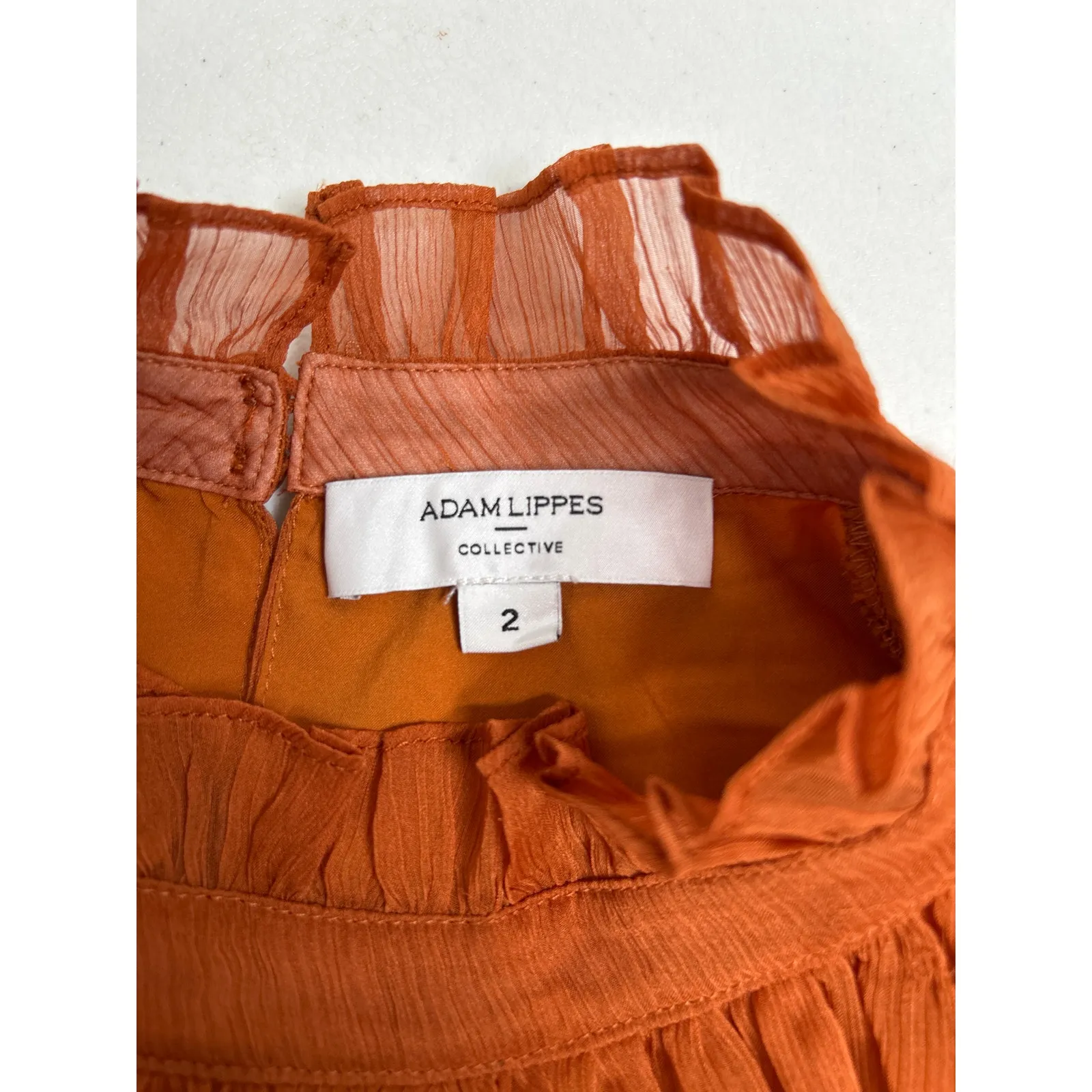 Adam Lippes Tiered Statement Ruffle Top Blouse in Brick Orange. Size 2. - Image 7