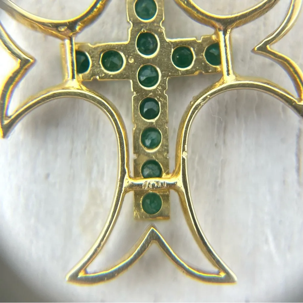 Solid 18K, genuine emeralds cross pendant Gold - Image 10