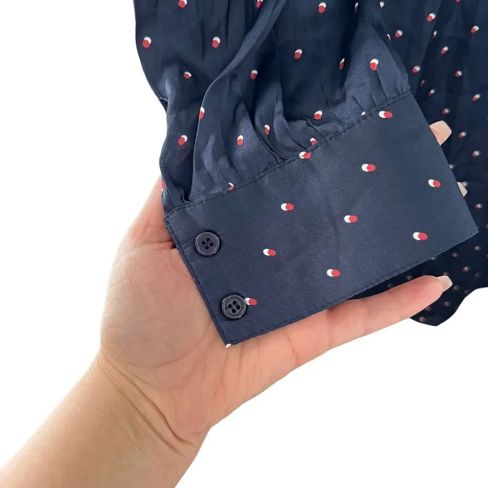 HATCH Satin Long Sleeve Polka Dot Navy Blue Maternity Shirt Dress Sz Small - Image 7