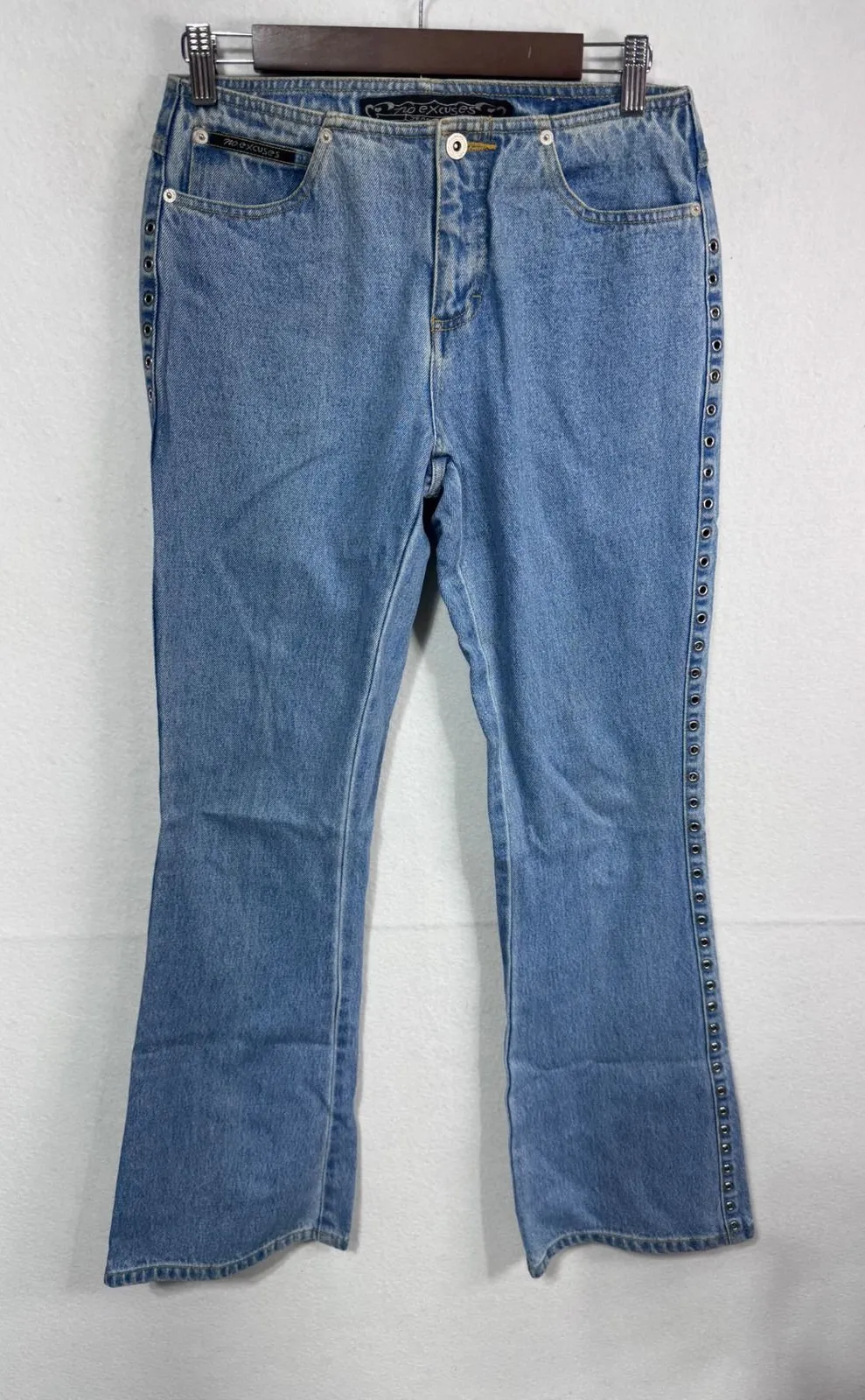 No Excuses Y2K Jeans Juniors Size 5 Light Wash Bootcut Grommet Side Detail Denim - Image 1