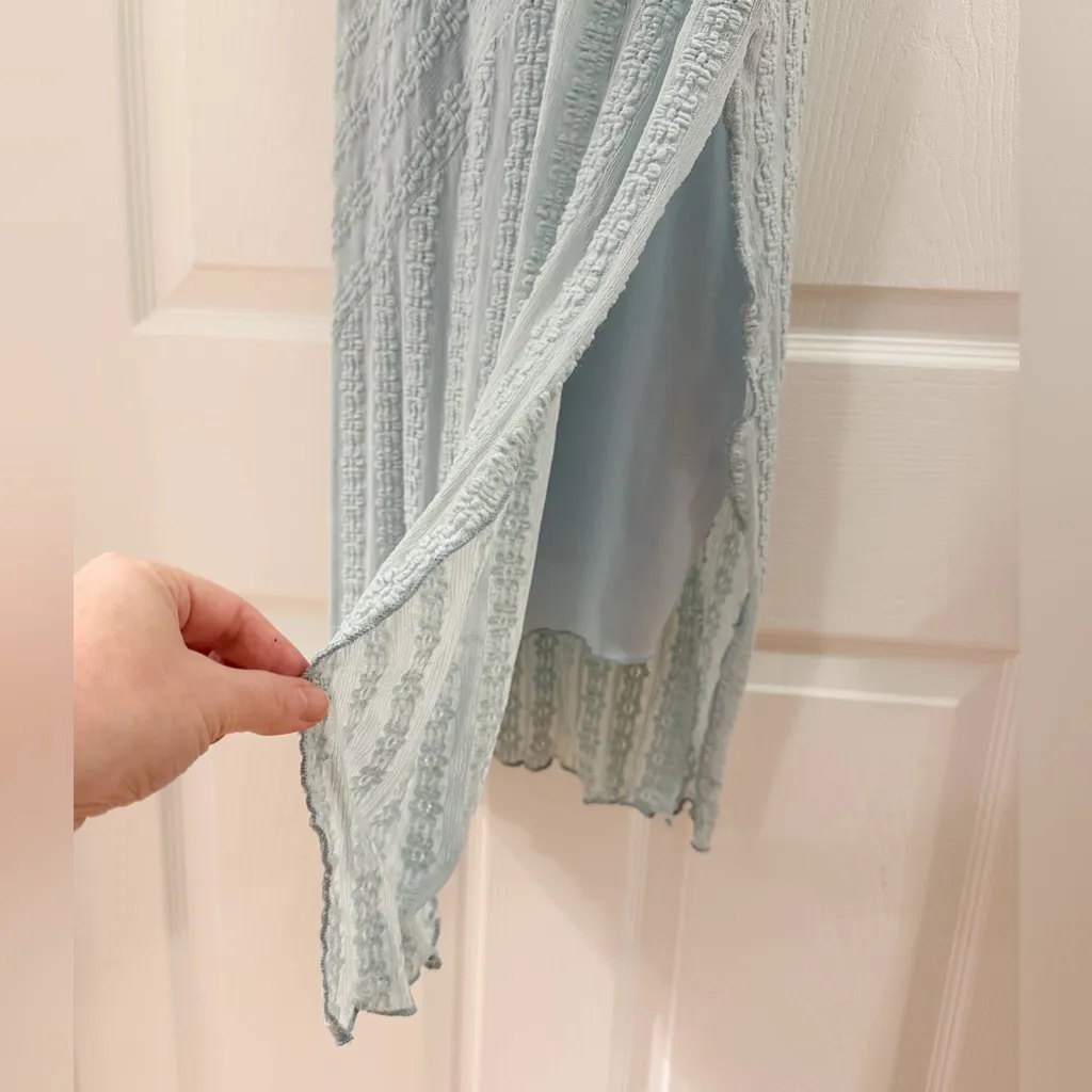 Kirious Los Angeles Floral Mesh Side Slit Stretch Maxi Dress Blue Sz Large - Image 3