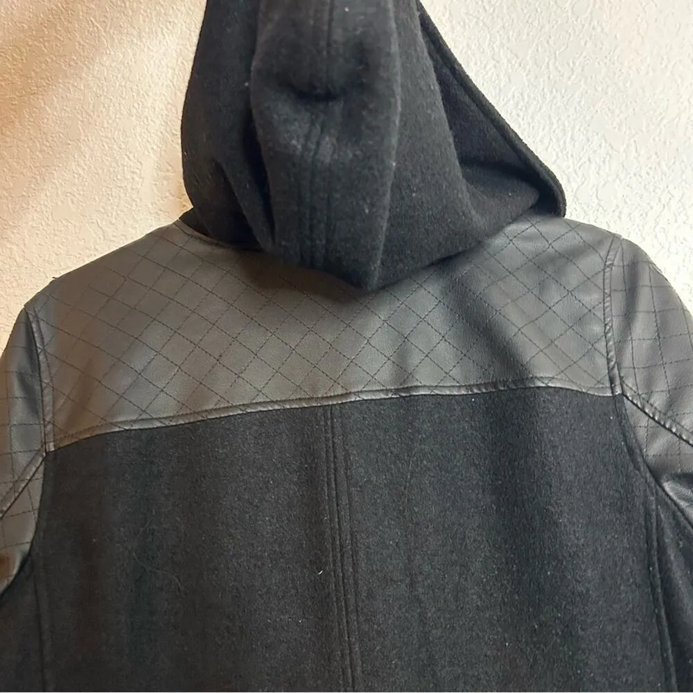 Jolt Faux Leather Sleeve Parka Hooded Womens Large Wool Blend Peacoat - Image 4