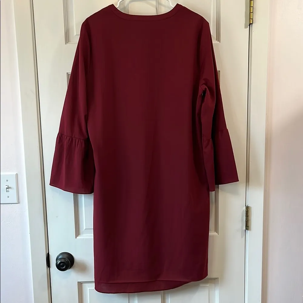 J. Crew Factory Burgundy V Neck Bell Long Sleeve Mini Dress - Image 7