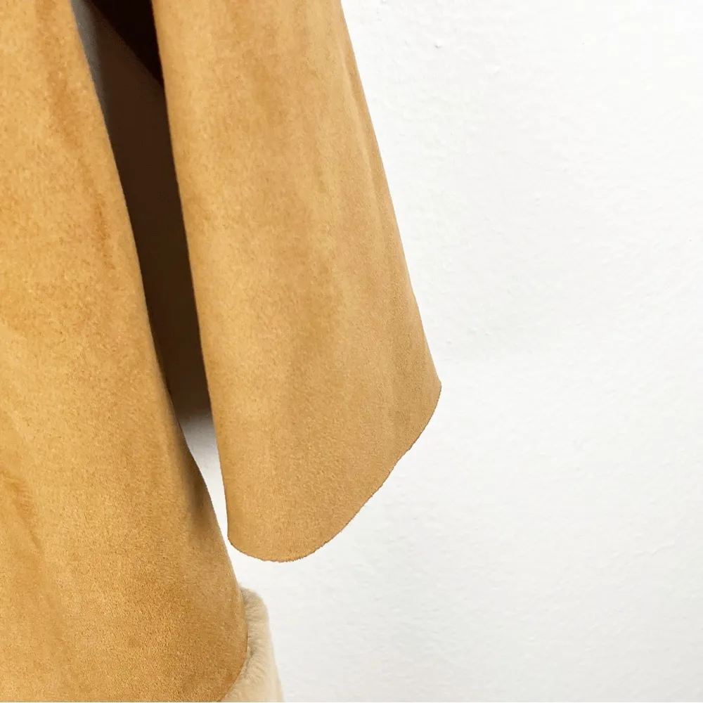 ZARA Faux Suede Vegan Fur Trim Camel Snap Button Closure Side Pocket Coat Small - Image 7